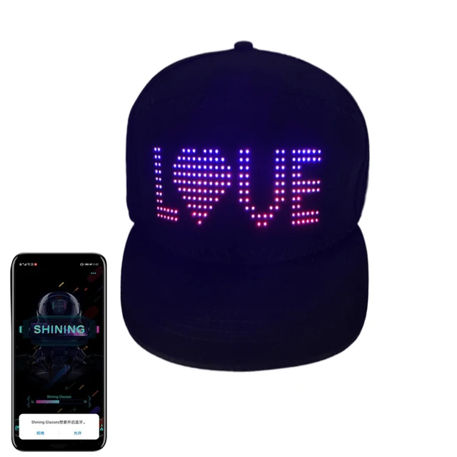 RGB Bluetooth LED Hip Hop Cap  Luminous Scrolling Message Baseball Cap  APP Control Party Customized Languages Cap