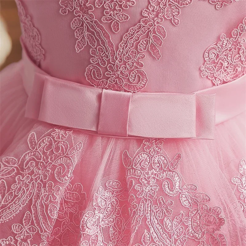 Embroidery Elegant Baby Princess Dresses for Girls Luxury Lace Vintage Dress Children Birthday Baptism Party Gown Baby Clothes