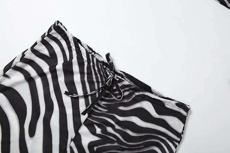 Weird Puss Stripe Patchwork 2-teiliges Set für Damen, Oberteil mit Schnürung, offenem Kragen, langen Ärmeln und Oversize-Schnitt + lange Hose mit Kordelzug – Detail 10