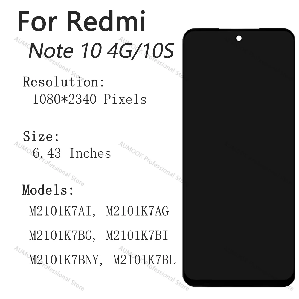 New Tested Display For Xiaomi Redmi Note 10S LCD Screen Digitizer For Redmi Note 10 4G AMOLED Display M2101K7AG Replacement Part