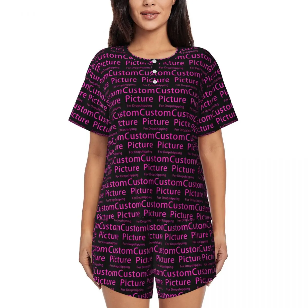 

Custom Personalized Custom Photo Logo Pajama Sets Women 2 Piece Customized DIY Print Short Sleeve Pjs Shorts Sleepwear