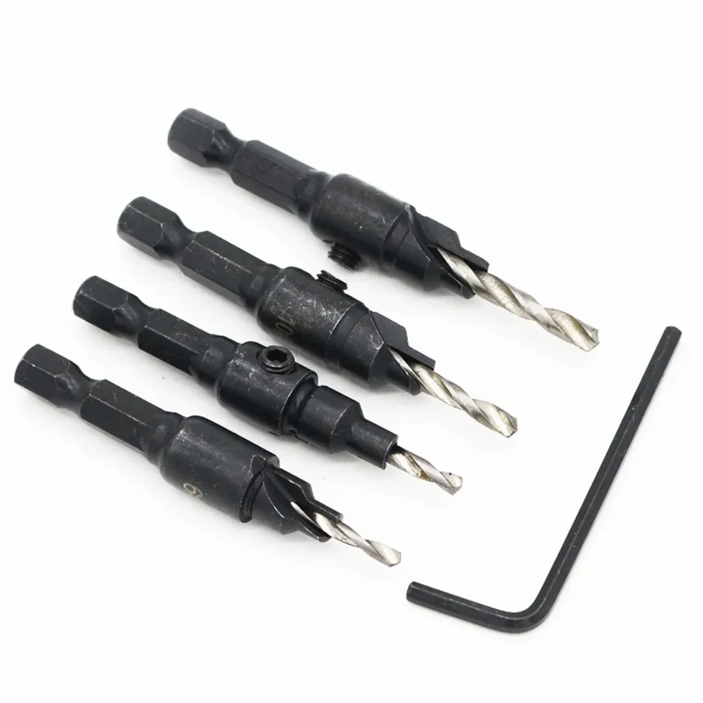 4pcs/set Carpentry Tapper Rod Hexagonal Screw Nutted Drill Tapered Hole Drilling And Sawn Hardware Tool Set