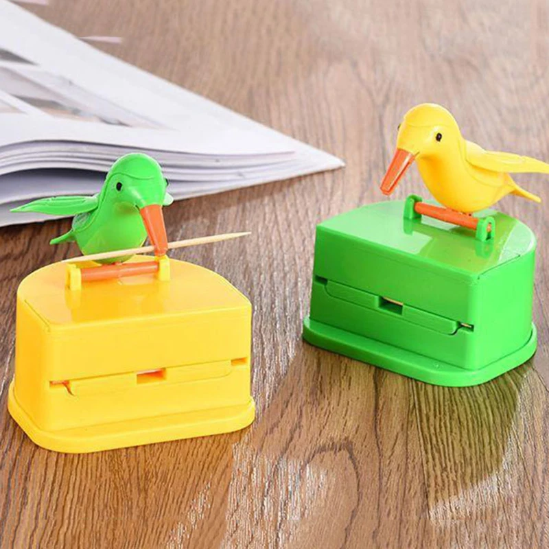 1PC Toothpick Storage Box Cute Bird Toothpick Dispenser Press Type Desk Organizers Home Decoration Living Room Storage Box