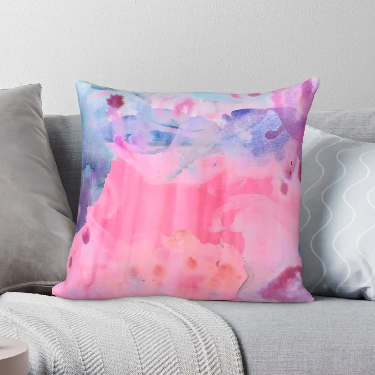 Pink Watercolour Square Pillowcase Polyester Linen Velvet Printed Zip Decor Throw Pillow Case Sofa Cushion Cover 45x45