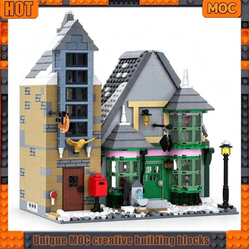 1140PCS Magic Village Sweet Candy Shop And Post Office Modular Building Blocks Model Custom Creative DIY Assembly Toy Kit Gift