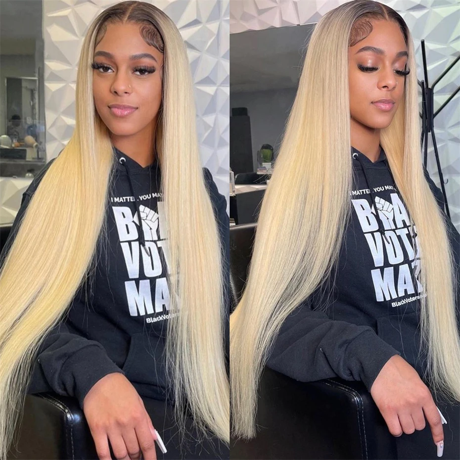 

16-42 дюйма, 1B613, омбре-блонд, парик из натуральных волос с кружевной передней частью для женщин, 613 блонд, натуральные волосы с темными корнями, парик с кружевной передней частью 13x6 HD.