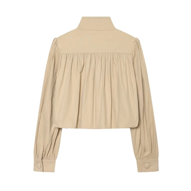 Guobioziy 2026 Women's New Charming Puff Sleeve Stand Collar Zipper Short Jacket Fashionable and Versatile Elegant