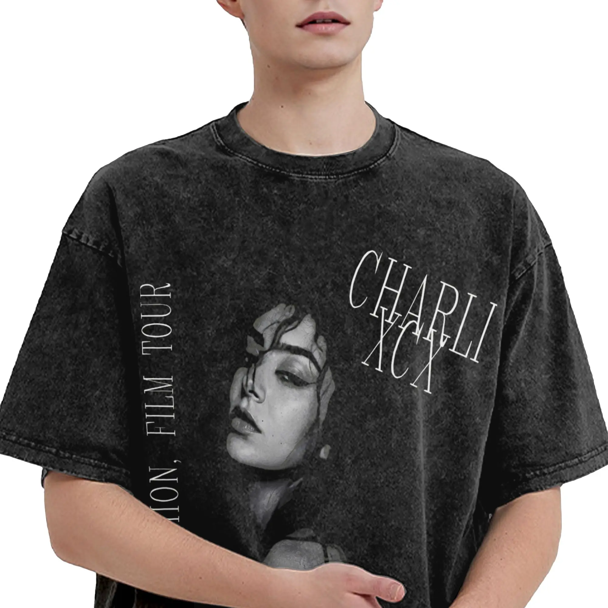 Charli XCX 2026 Music Fashion Film Tour  T Shirt Hip Hop Washed Short Sleeve Harajuku T-Shirts  Retro for Men Women Streetwear