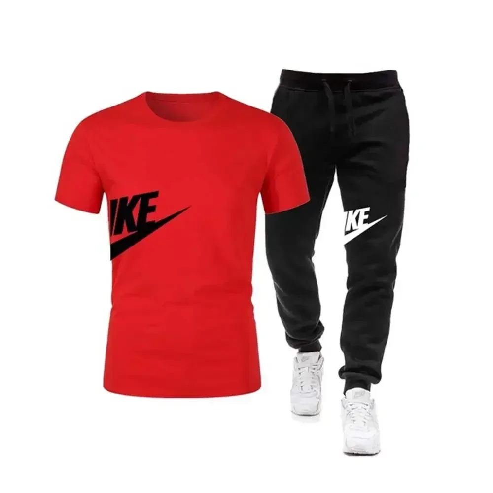 

New summer men's short-sleeved T-shirt, men's comfortable casual sports and fitness thin long pants two-piece set