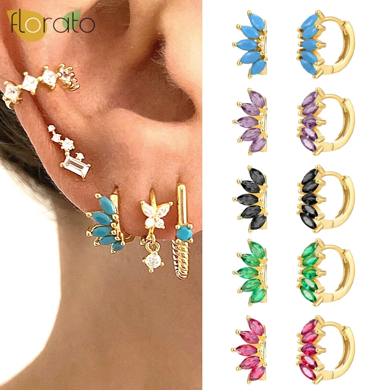 YUXINTOME Colorful Zircon Hoop Earrings Europen and American 925 silver needle Circle Piercing Huggie Earring for Women Jewelry