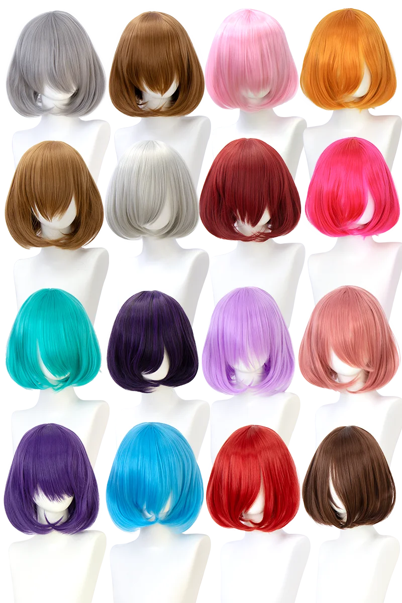 MUMUPI-Peluca de Cosplay de Lolita para mujer, pelo corto y liso con flequillo, sintético, rosa, rojo, Azul, Morado, extensiones de cabello, corte