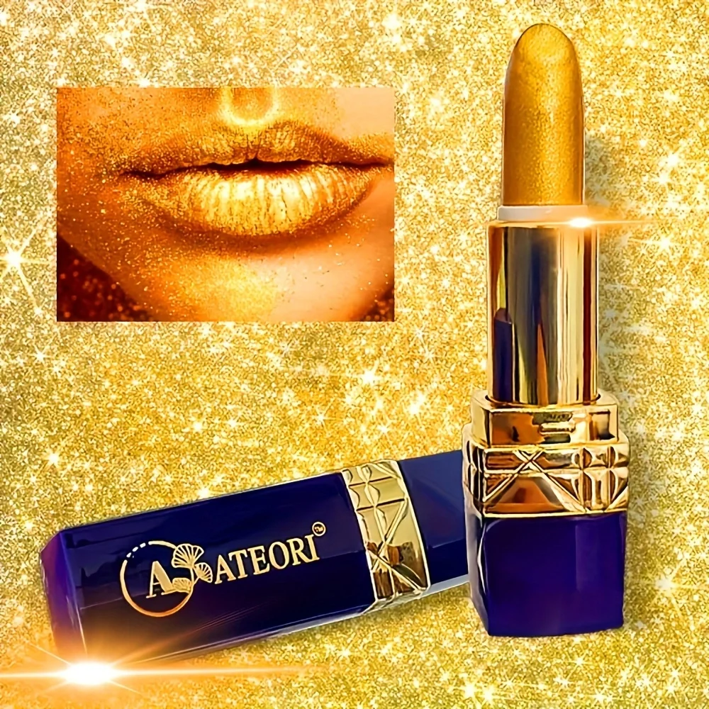 1 Luxurious Premium Gold Bar Lipstick: Waterproof Moisturizing Long-Lasting Matte Velvet Feel Small Brick Lipstick Luxurious And