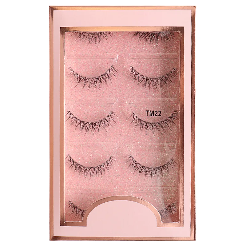 5Pairs Manga Lashes Cosplay Faux Mink Lashes Korean Natural short Full Strip Lashes Invisible Band Soft Eyelashes Extension