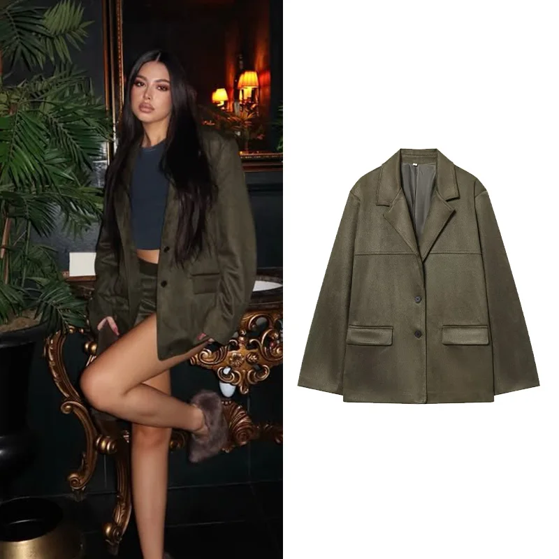 

Autumn Women Faux Suede Blazer Trun Down Collar Long Sleeve Women's Casual Coats Chic Female Tops