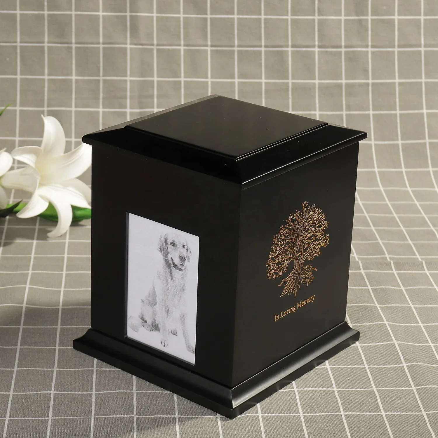 Factory Wholesale MDF Wooden Large Urn  Funeral Wood Bone Ash Box  Animal Urn Pet Wooden Coffin