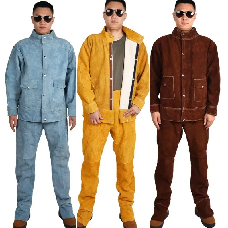 

Cowhide Electric Welding Suit Work Clothes Special Protective Clothing Anti Scalding Leather Safety Welding Suits Welder Uniform