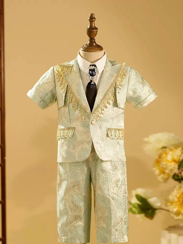 4PCS Kinder Formale Prom Anzüge Hochzeit Geburtstag Taufe Party Abendkleid Kinder Klavier Leistung Kostüm Jungen Sets A2853 – Detail 3