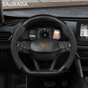 Leather steering wheel coverage, type D, suede, cow leather, formner, seat coupra, leon, mk3, mk2, 5f, ibiza, 6J, 6l, ateca, fr, 38cm 10 Main Sales Steering Cover Seat Ibiza - №6