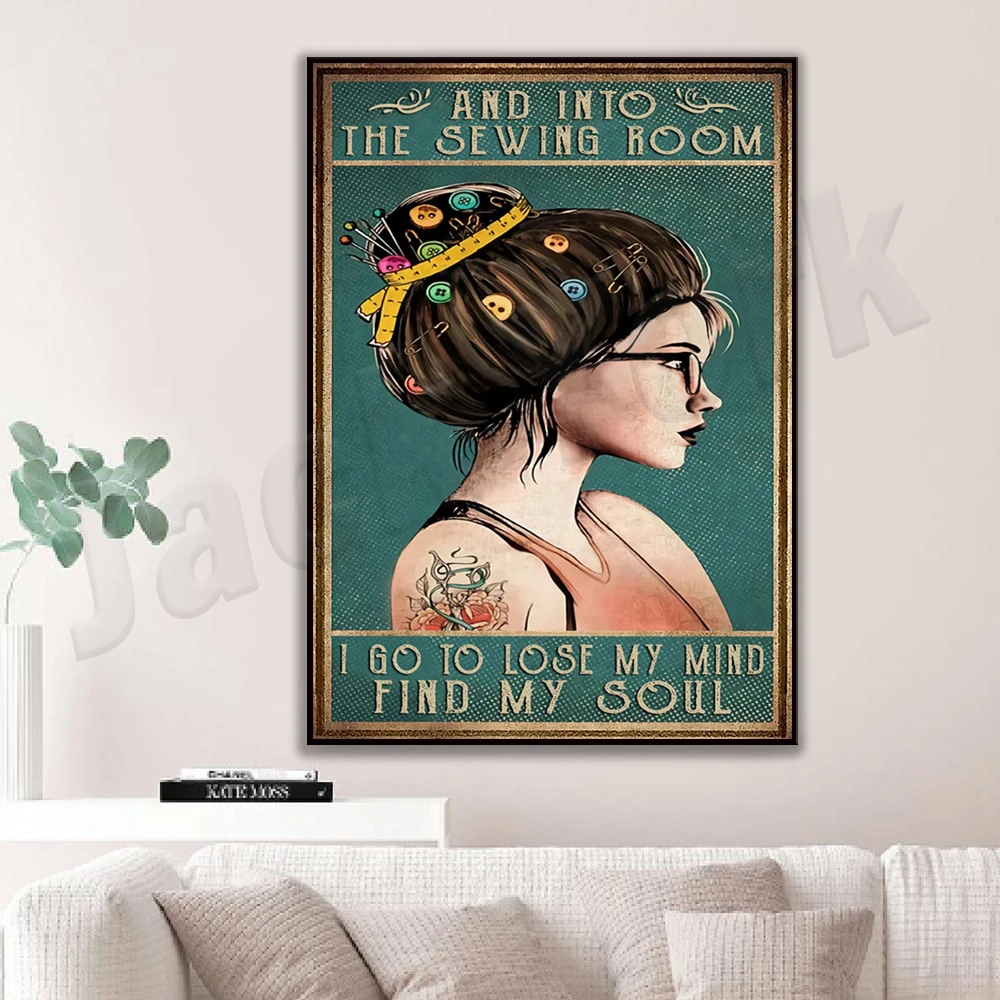 Love Sewing, And Into The Sewing Room Poster, Vintage Sewing Poster, Gift for Sewing Lovers, Sewing Room Decor, Sewer Gift