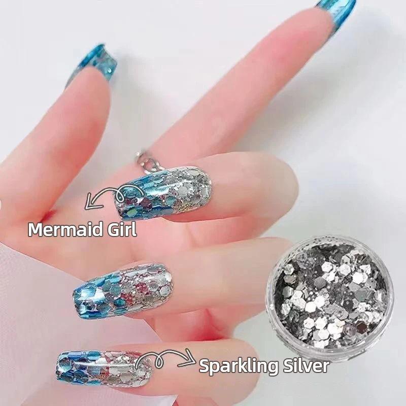 1 caixa de glitter para unhas, strass de cristal falso, azul, prata, plano, brilhante, faça você mesmo, design de arte de unha, acessórios de decoração de manicure