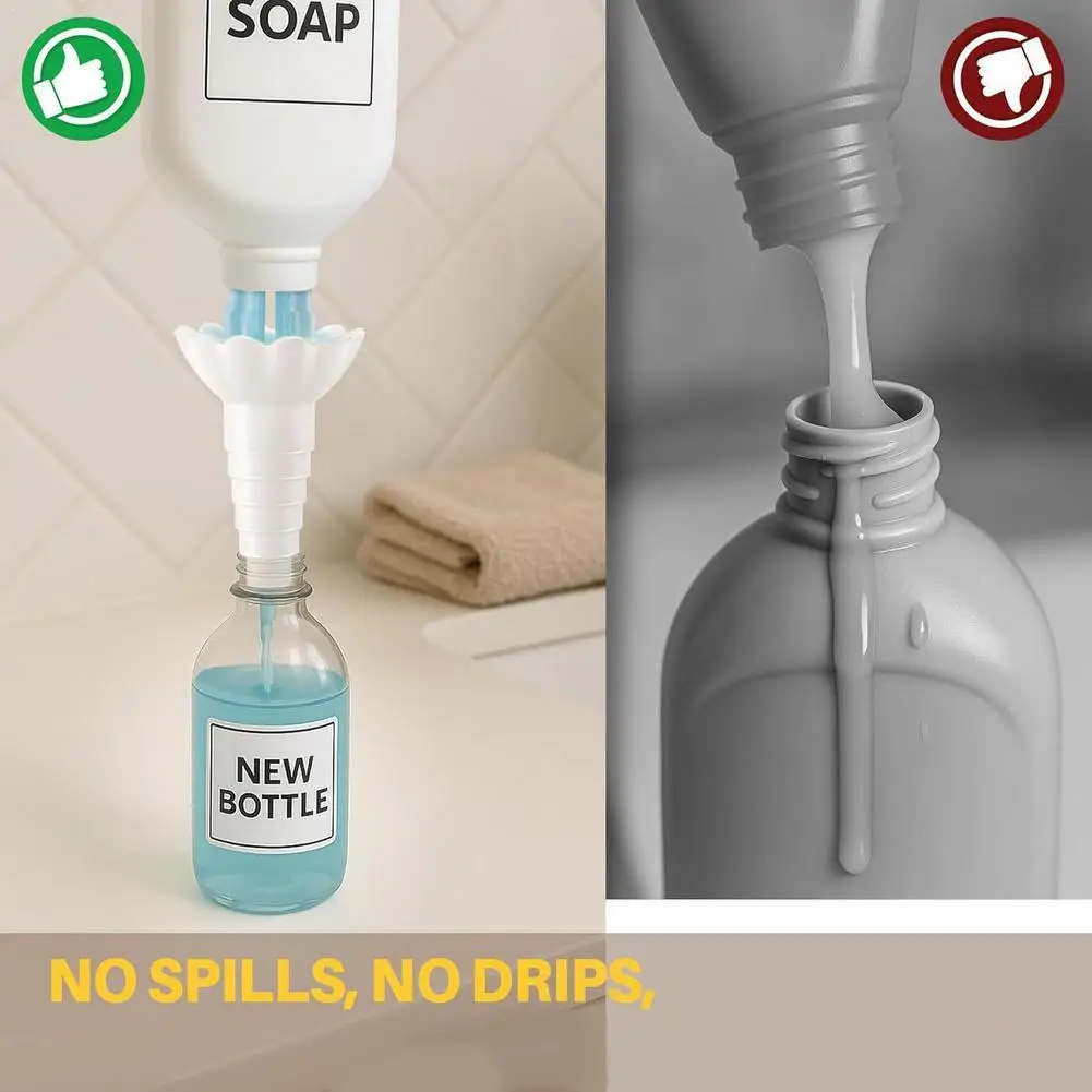 Universal Bottle Emptying Refill Dispenser Funnel Adapter Leakproof Liquid Transfer Connector For Oil Lotion Shampoo