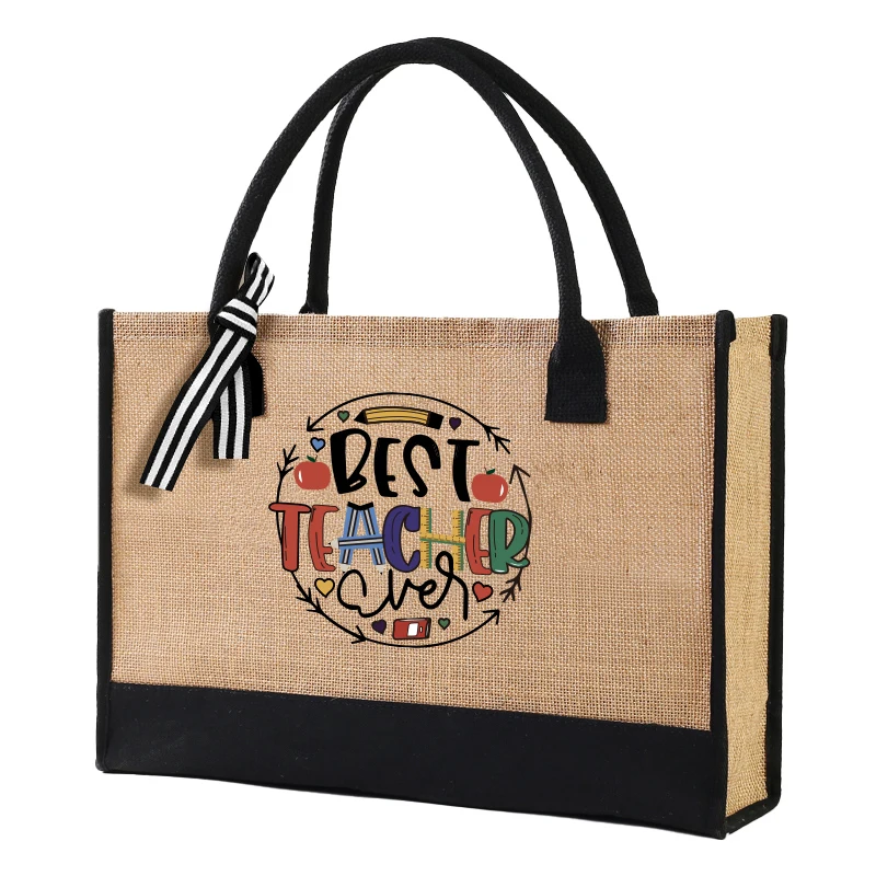 

New imitation linen men's handbag large capacity handbag with letter printing gift shopping bag with ribbon for travel