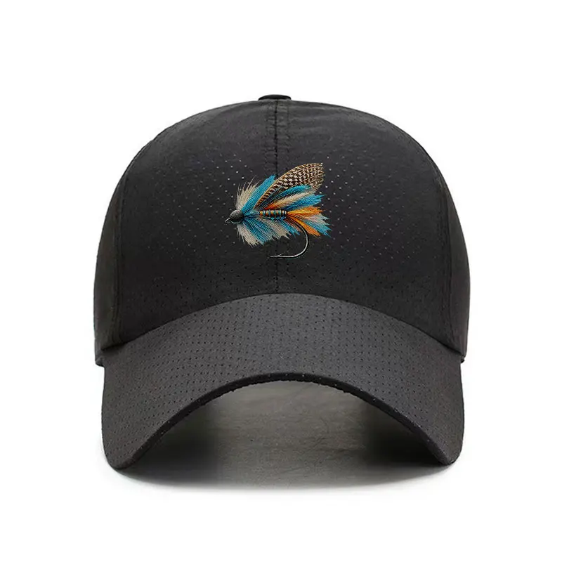 Fly Fishing Embroidery Quick Dry Baseball Cap Adjustable Lightweight Curved Brim Unisex Outdoor Hat