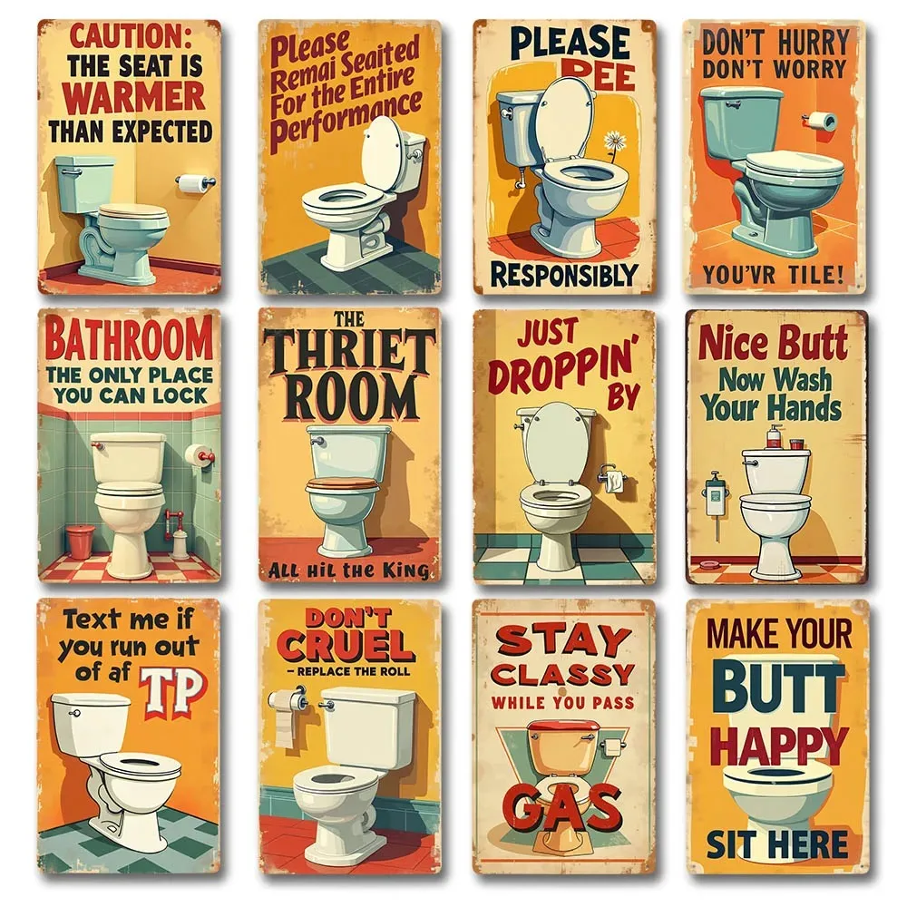 Vintage Metal Bathroom Sign Retro Funny Wall Decor for Home Restroom
