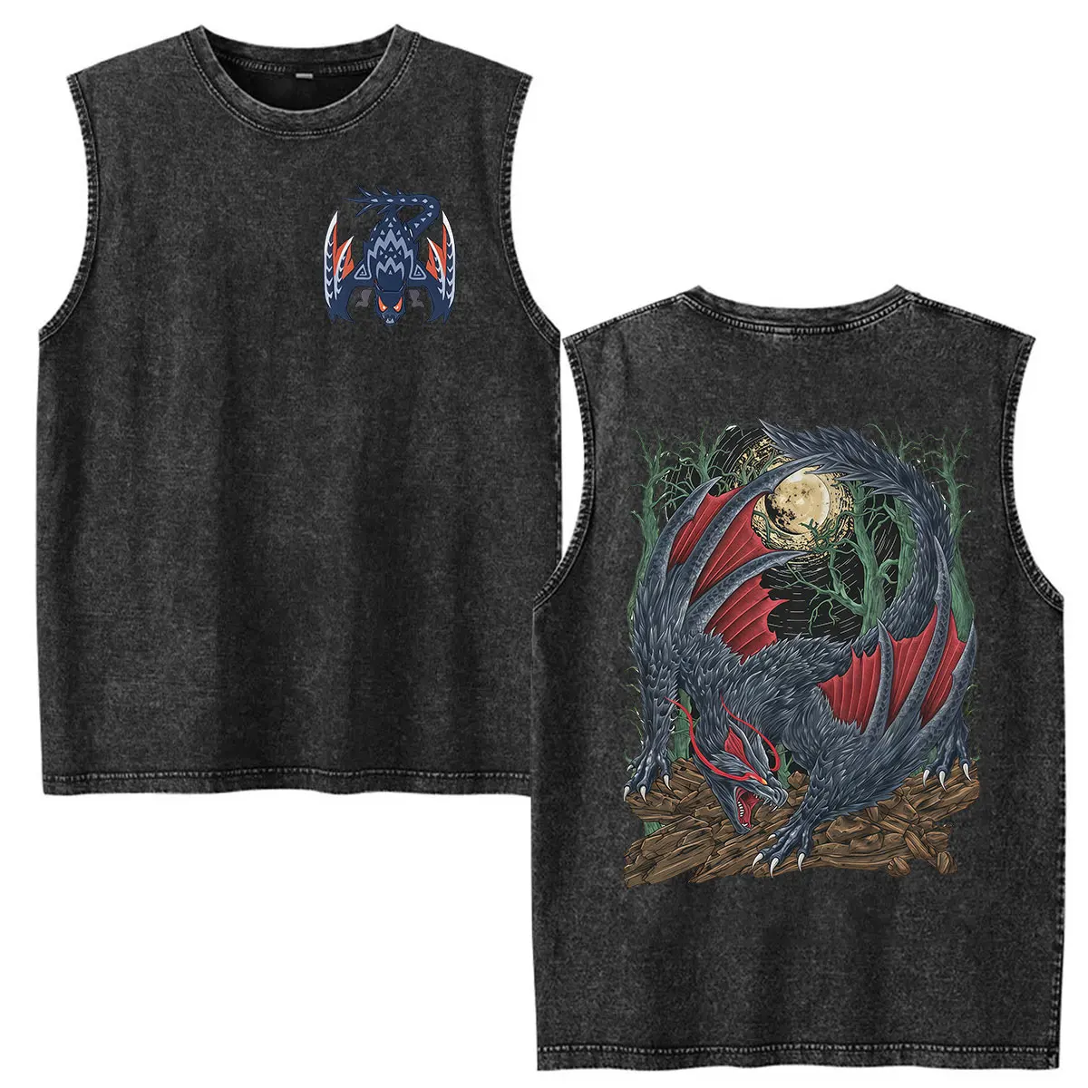 Chaleco Vintage Lavado, Camisetas para Fanáticos del Juego Monster Hunter Nargacuga, Ropa para Hombre y Mujer, Camiseta de Manga Corta Cómoda y a la Moda, Camiseta sin Mangas