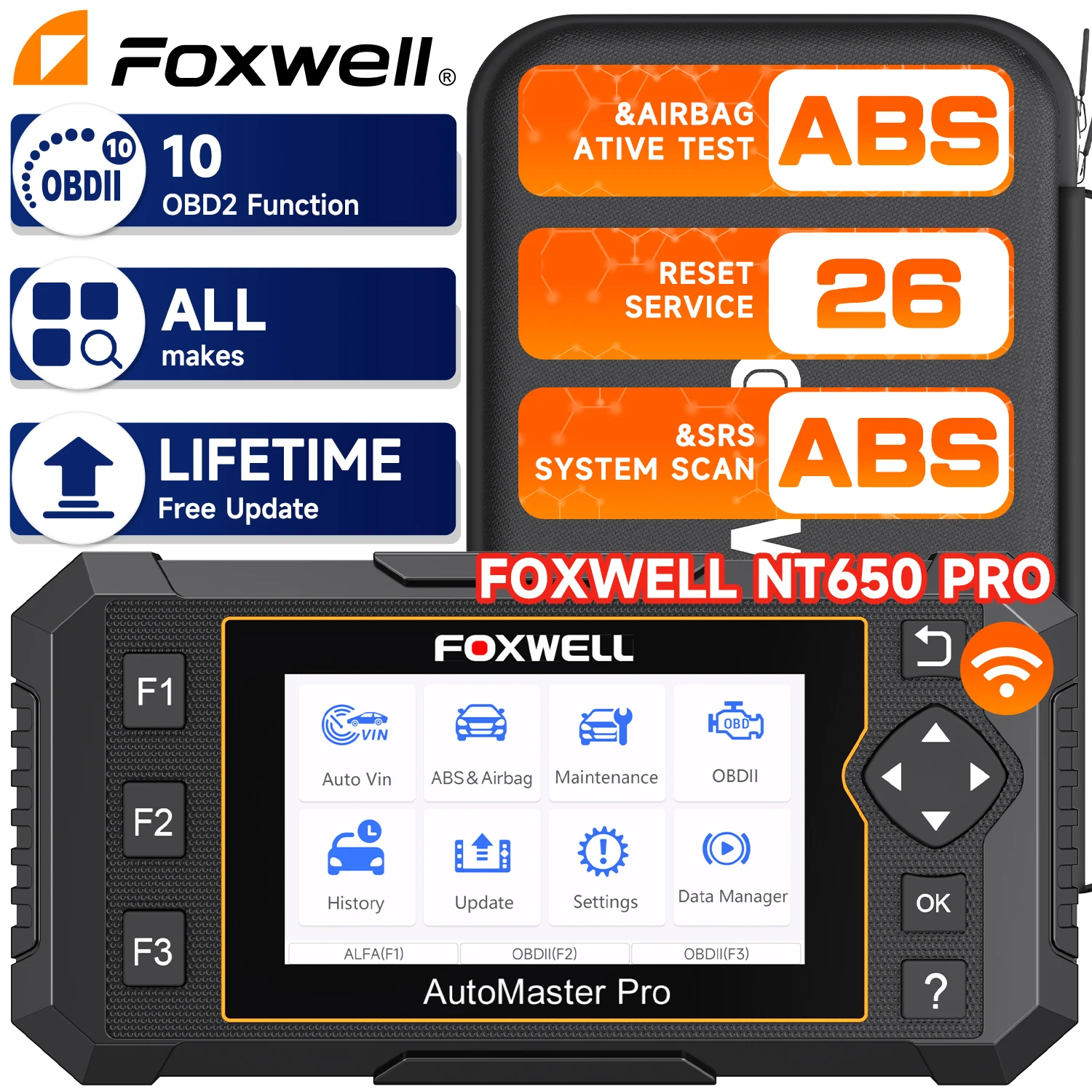 FOXWELL NT650 Pro OBD2 Scanner Diagnostic Scan Tool 3 System Car Scanner ABS SRS Car OBD2 Scanner Diagnostic Reset Code Reader