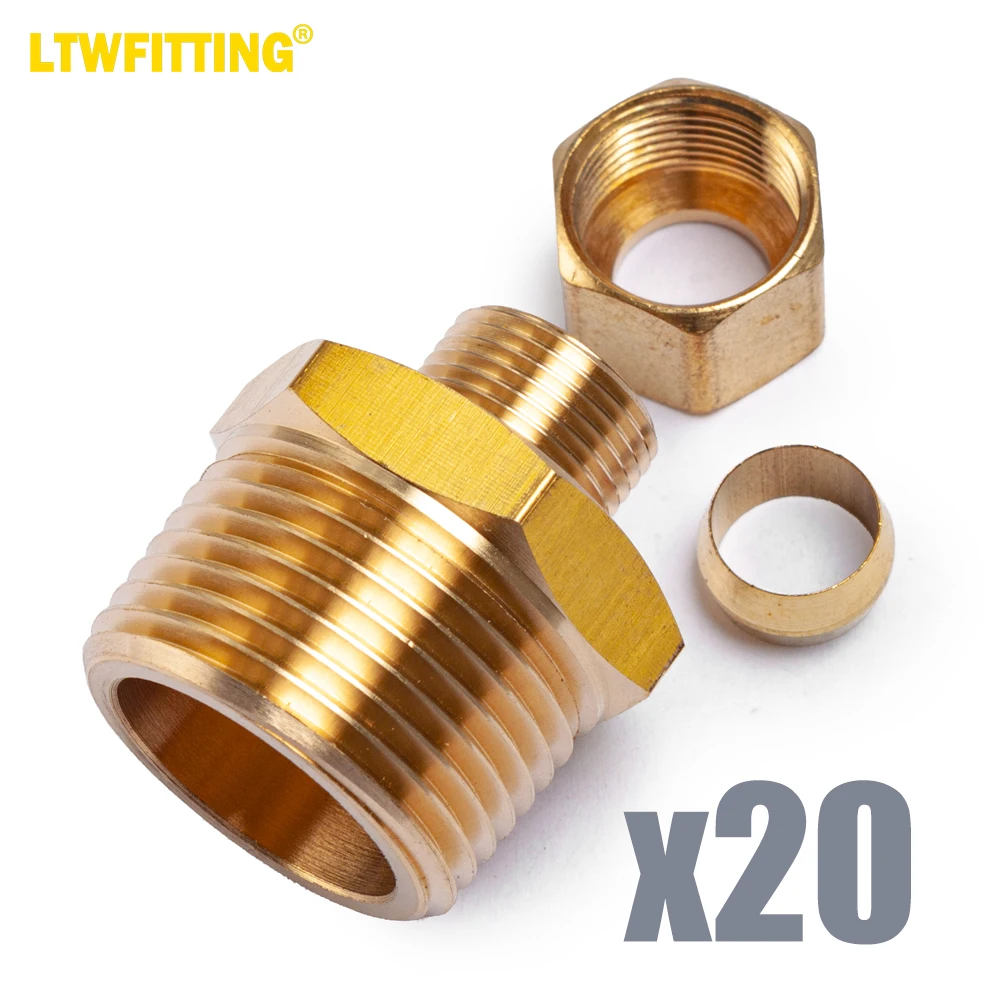 LTWFITTING Brass 3/8-Inch OD x 3/4-Inch Male NPT Compression Connector Fitting(Pack of 20)