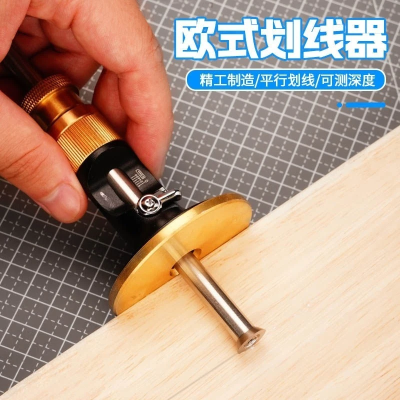 European Style Fine-adjust Woodworking Marking Gauge, Dual-purpose Marking & Depth Tool for Mortise Work