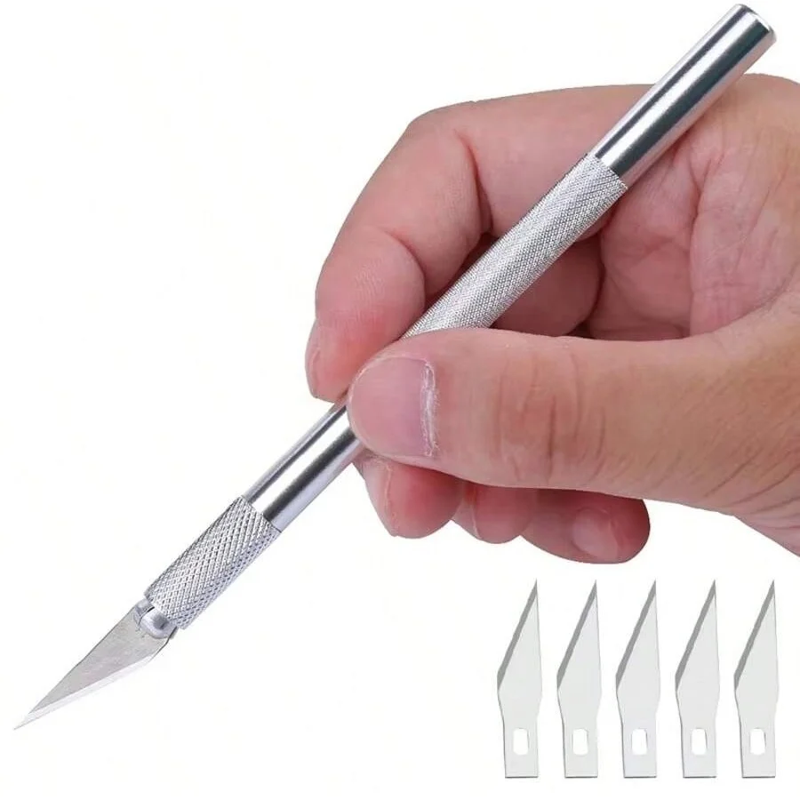 عدم الانزلاق المعادن نحت مشرط سكين أدوات عدة القاطع النقش الحرفية السكاكين + 5 قطعة شفرات الهاتف المحمول PCB DIY بها بنفسك إصلاح الأدوات اليدوية #1