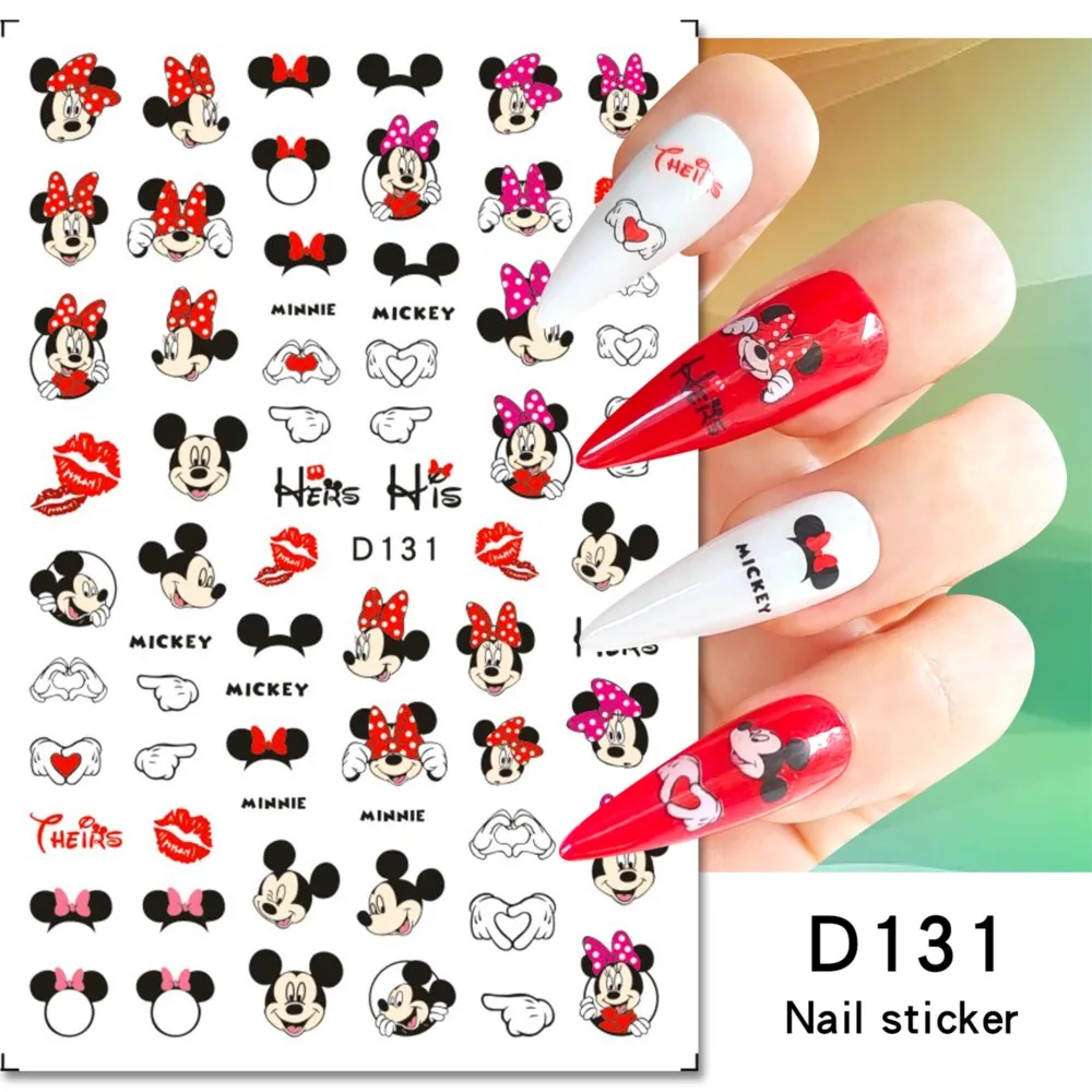 2 Blatt 3D Kawaii Mickey Mouse Nagelaufkleber Niedliche Cartoon-Maus-Klebeaufkleber für Nägel Anime Mickey Decals Nail Art Sliders