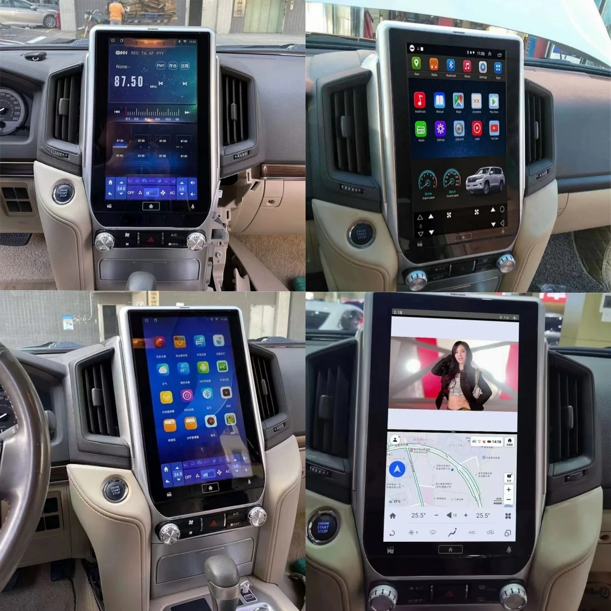 Carplay Car Radio com unidade de áudio GPS, Android 13, 8 GB, 256GB, tela Tesla, 2 Din, receptor estéreo para Toyota Land Cruiser LC200 2016-2020