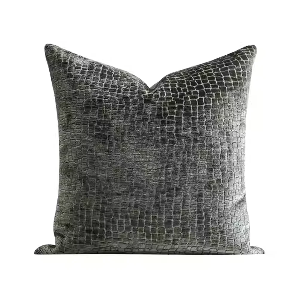 RUIYI Pillowcase Vintage Luxury Dark Green Geometric Square Embossed Chenille Velvet Cushion Cover For Showroom Villa Club