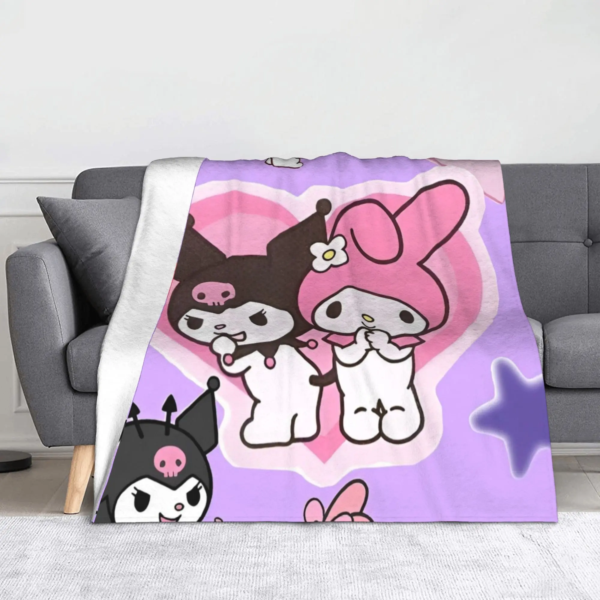 

Одеяло Kawaii My Melody And Kuromi Sanrio, милое мультяшное плюшевое винтажное теплое одеяло для домашнего ресторана, всесезонное