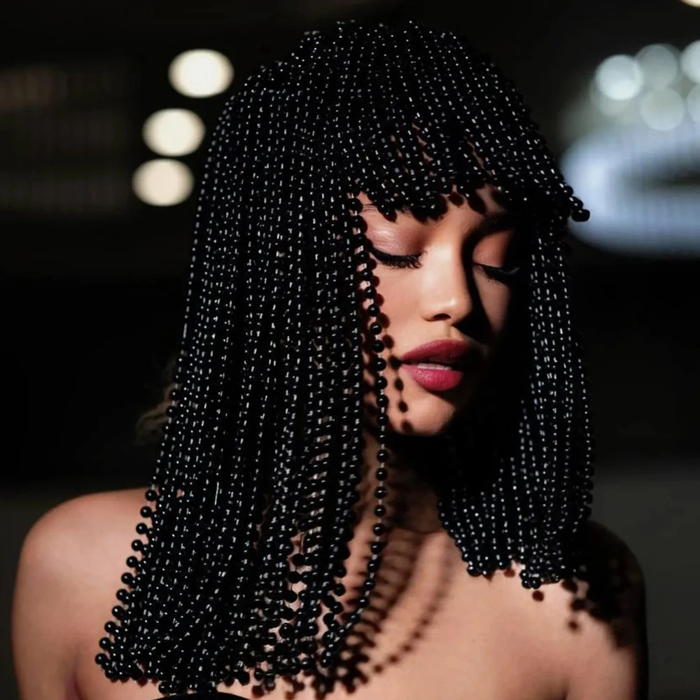 

Bohemian Balck Pearl Tassel Hat Headpiece Prom Hair Accessories 2026 Fashion Women Long Beads Head Chain Cap Indian Jewelry Gift