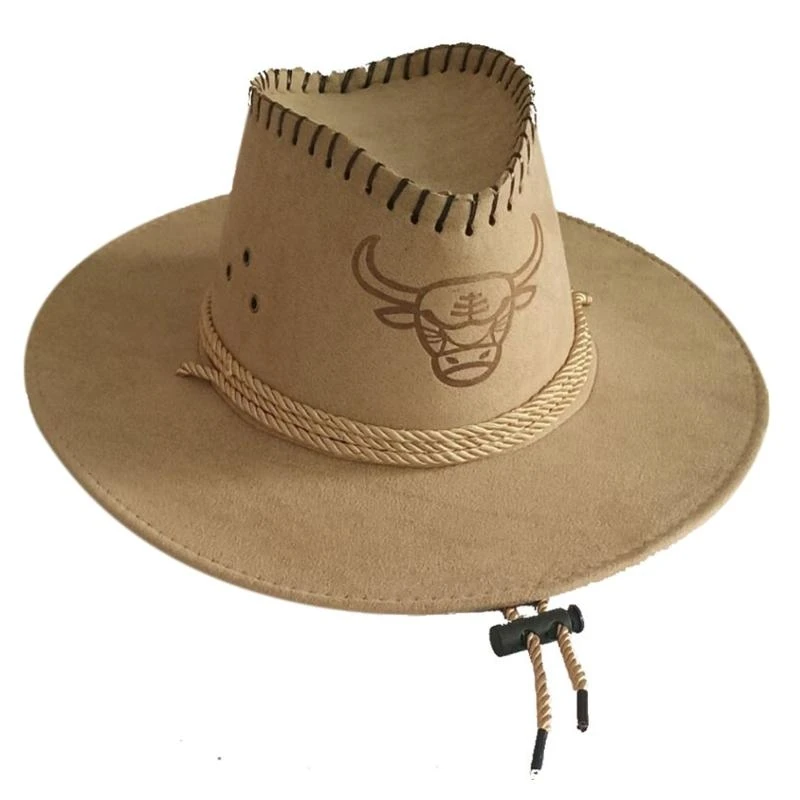 49MF Western Cowboy Hat Retro Wide Brim Cow for Head Print Hat for Sun for Protection Gift for Xmas New Year Thanksgivin
