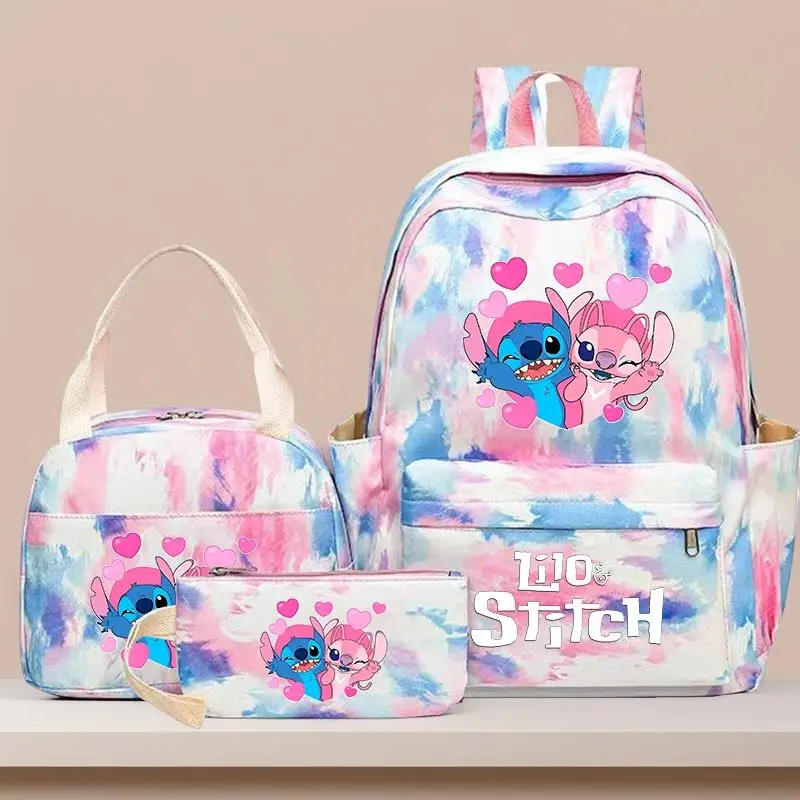 

3Pcs Lilo Stitch Colorful Backpack Set With Tote and Pouch Large Capacity Lightweight And Breathable Outdoor Knapsack