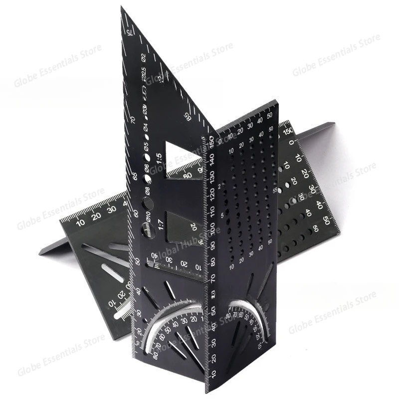 Aluminum Alloy Woodworking Square Ruler 45/90 Degree Angle Multi Hole Scribing T Ruler- 3D Mitre Angle Measuring Template Tool