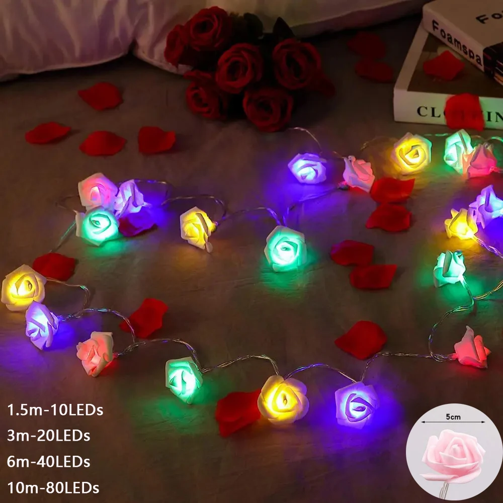 سلسلة أضواء LED على شكل زهرة وردية وردية تعمل ببطارية USB 1.5 متر 3m 6m لعيد الحب وحفلات الزفاف وغرفة النوم وعيد الميلاد