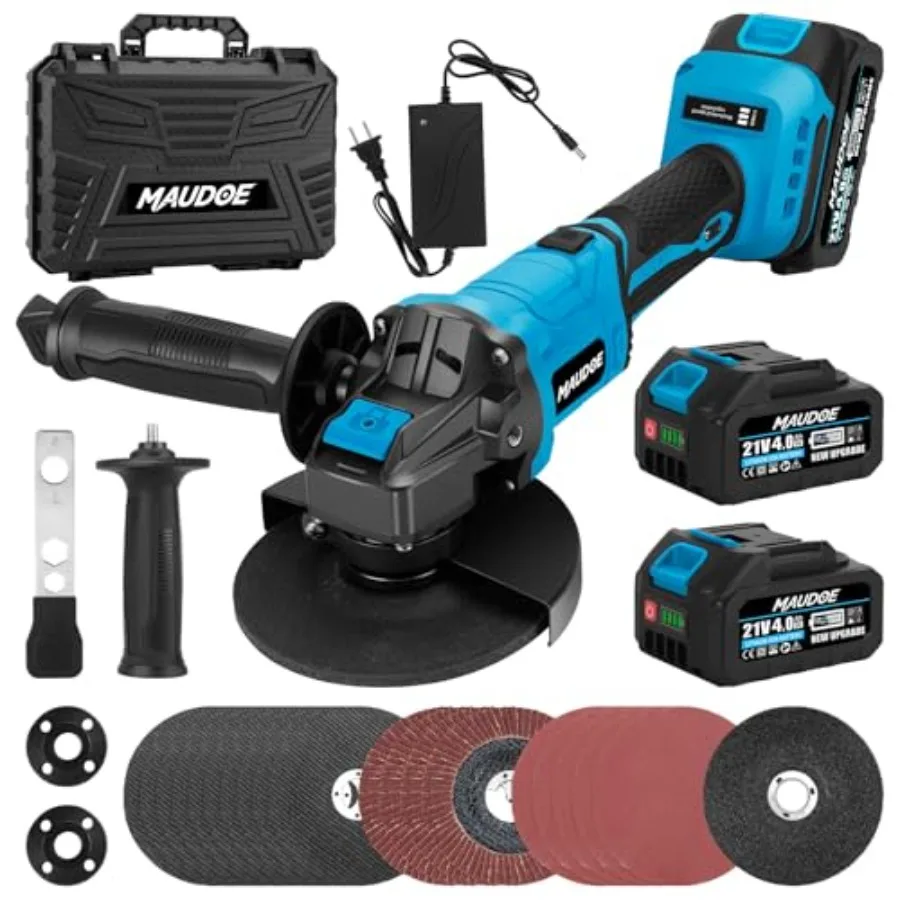 

DIY cordless angle grinder for cutting grinding polishing rust removal; brushless motor 125mm 10000 RPM; black-gray; includes 2