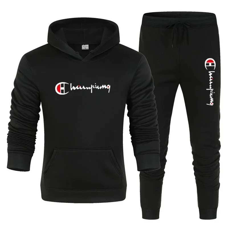 

Men's Tracksuit Hooded Sweatshirt+Sweatpants 2 Pcs Sets Sports Suit Casual Jogger Sportswear 2 Piece Male Streetwear Sets