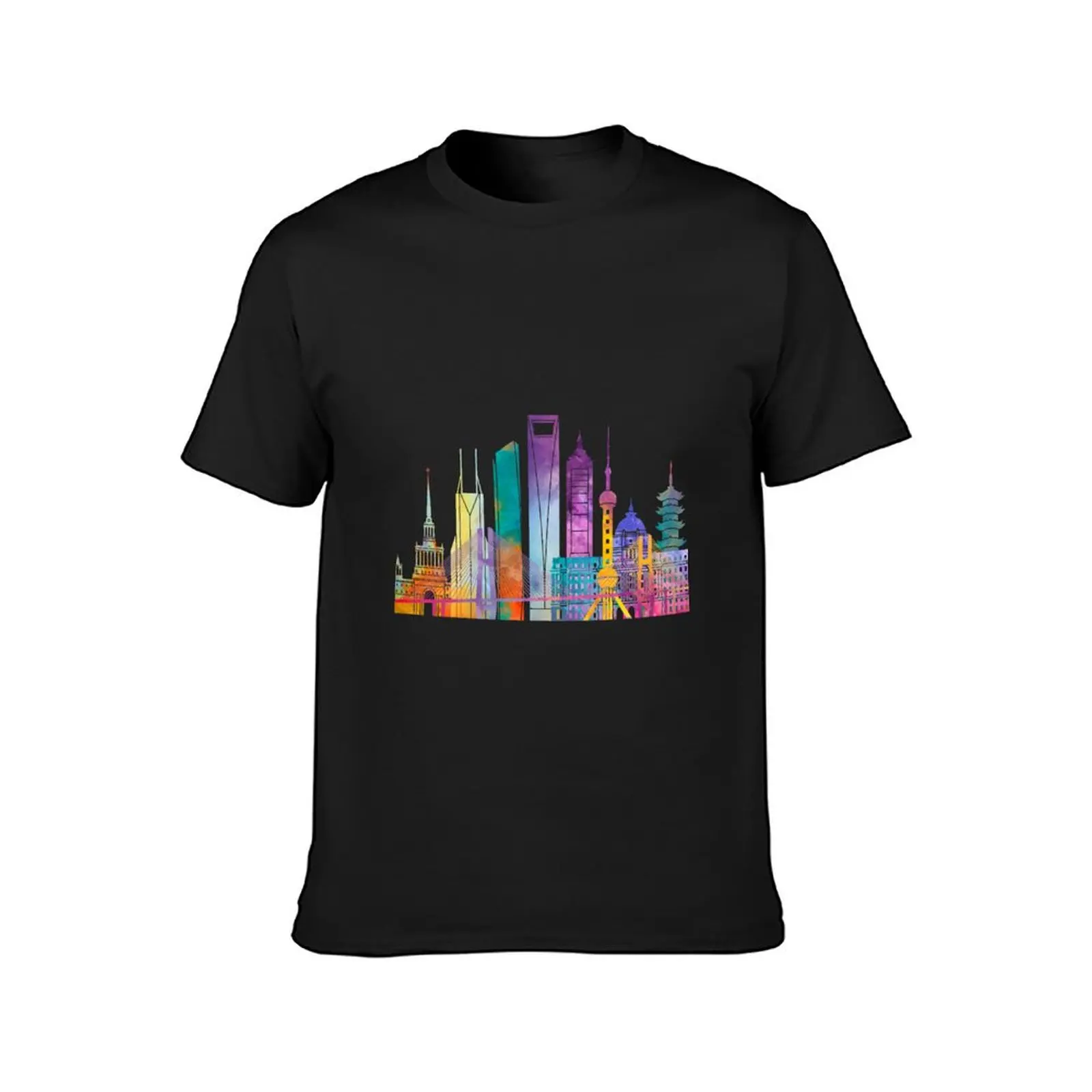 Shanghai landmarks watercolor poster T-Shirt summer tops plus size tops new edition mens t shirt