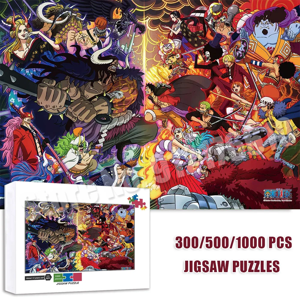 One Piece Jigsaw Puzzles Japanese Anime 300/500/1000 Pieces Puzzle Luffy Fire Picture Educational Toys Kids Christmas Gifts