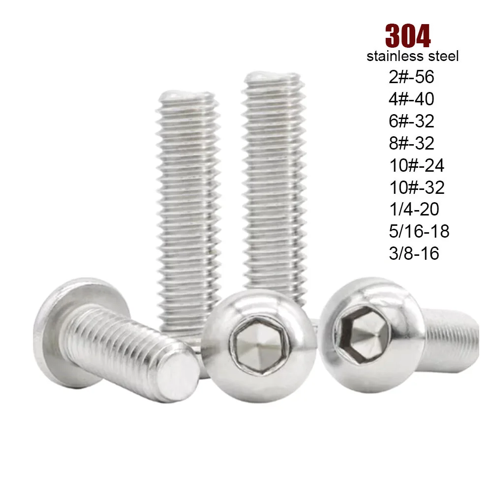2/50pcs UNC/UNF 2# 4# 6# 8# 10# to 3/8-16 US UK Thread 304 Stainless Steel Allen Hex Hexagon Socket Button Round Head Screw Bolt