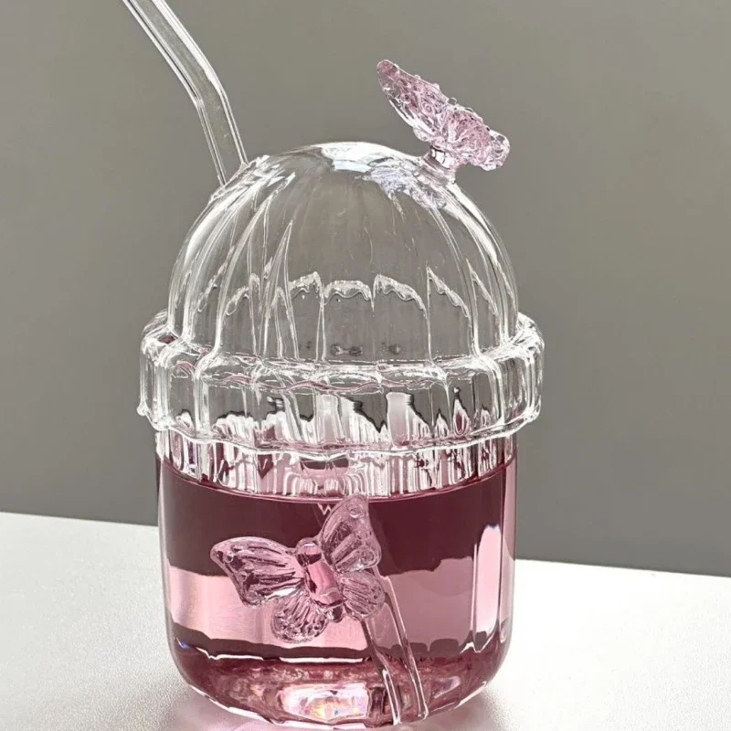 

Butterfly cup Straw cup High borosilicate glass with lid