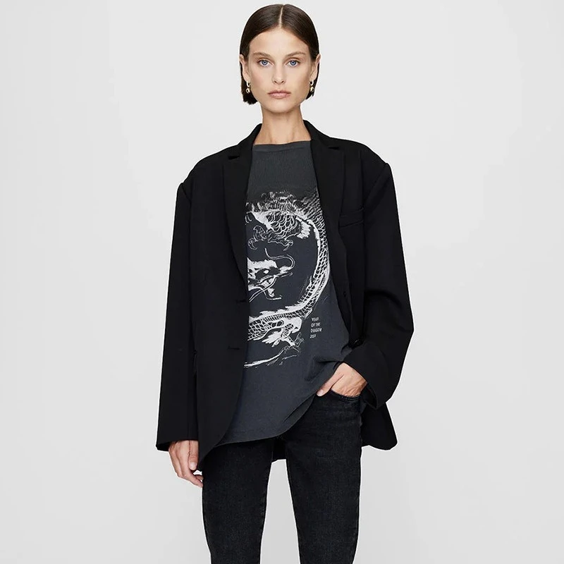 

Весенняя североамериканская ниша, черно-белая футболка с короткими рукавами и принтом Tenglong для стирки и жарки в воде