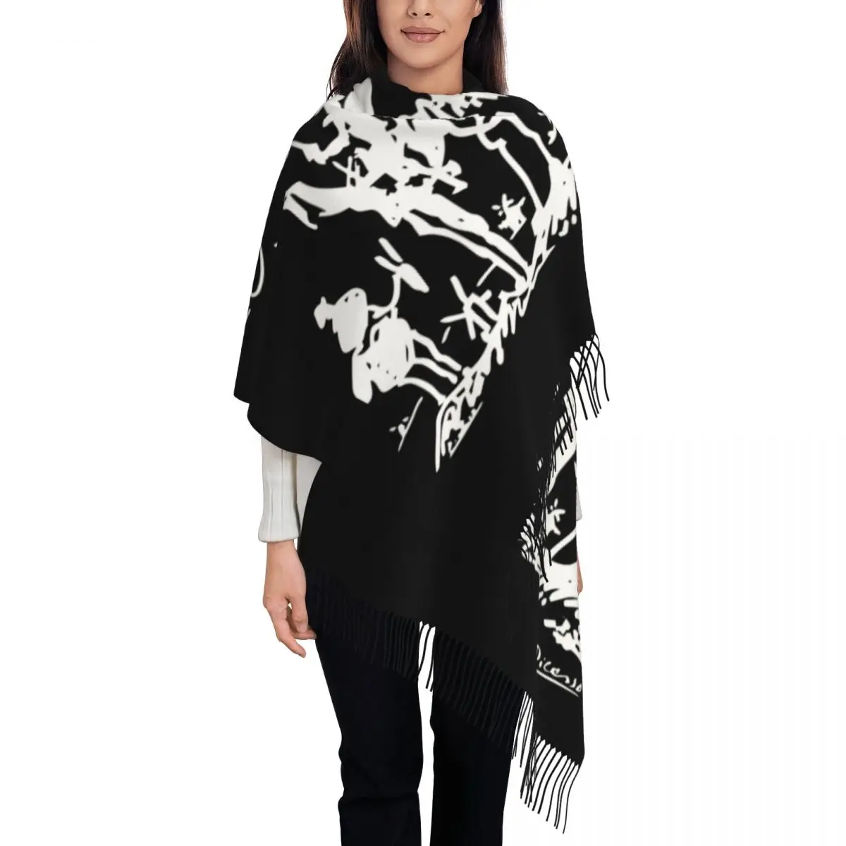 

Custom Pablo Picasso Don Quixote Tassel Scarf Women Soft Spanish Artist Shawls Wraps Ladies Winter Fall Scarves